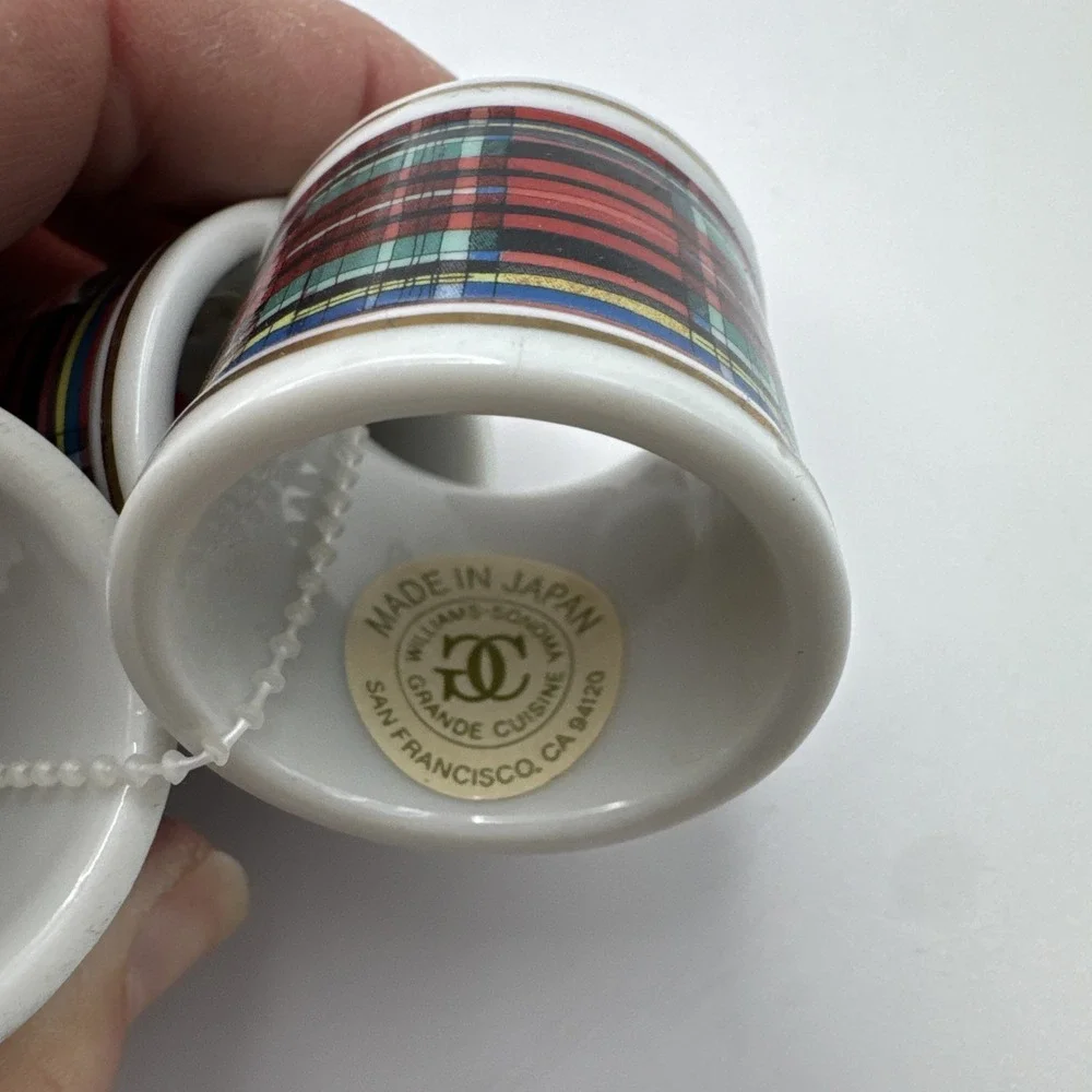 Williams Sonoma Christmas Napkin Rings Plaid‎ Set of 8 Vtg 90s